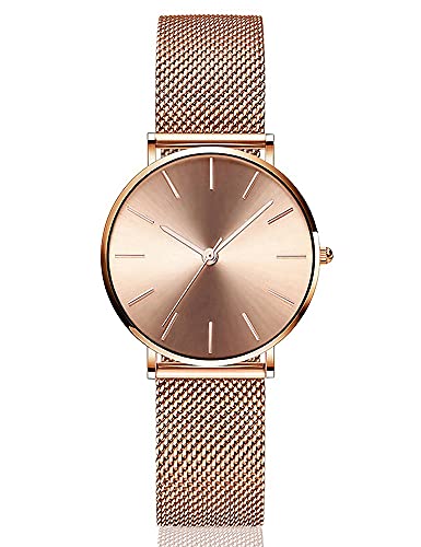 Women's Analog Quartz Rose Gold Watch with Stainless Steel Mesh Strap Ladies Watch Simple and Elegant with Bracelet