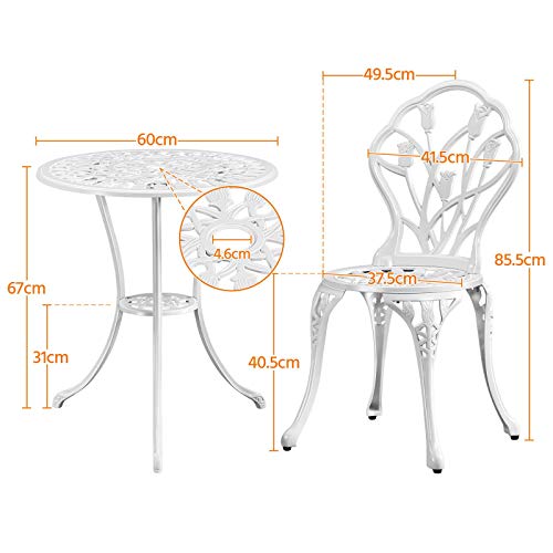 Yaheetech 3tlg Bistro-Set Balkonset Gartenset Essgruppe Sitzgruppe Gartentisch mit 2 Stühlen, Weiß