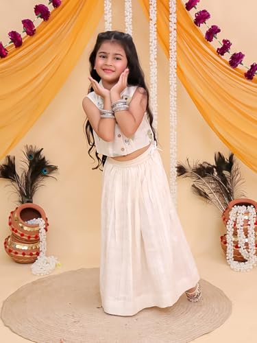 Image of The Mom Store Girls Skirt Lehenga Set | Traditional Stylish Dress For Kids Girls | Baby Lehenga Set For Girls | Elastication At Waistband | For Festivals Weddings & Special Occasions