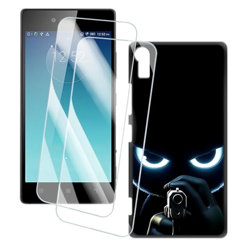 OAGELIM 2er Pack Bildschirm Schutzfolie + Hülle Kompatibel mit Lenovo Vibe Shot Z90-7 (5 Zoll) Künstlerisch Bedruckte Hülle & Gehärtetes Glas Kratzfest (Ziel)