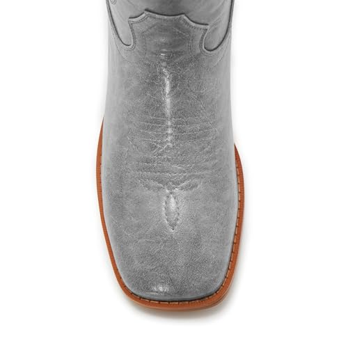 Image of Cowgirl Boots Square Toe Cowboy Boots For Women Ladies Mid Calf Low Heel Flat