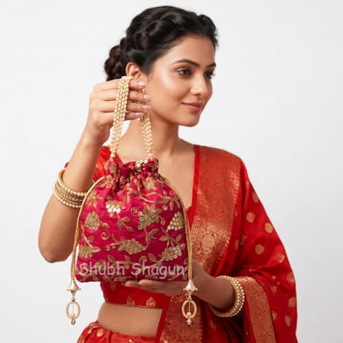Image of Woman's Silk Hand Work Handbag Potli Bag