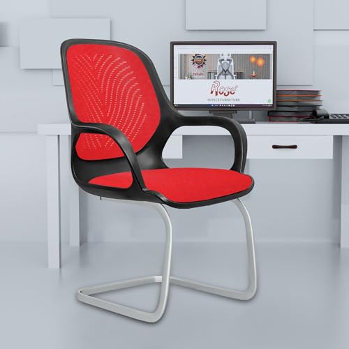 Image of ROSE Zaria | 3 Years Brand Warranty | Ergonomic mesh mid-Back Office Chair, Perfect for Study, Work from Home, revolving, Rolling Computer Desk Chair (Black & Red, Visitor)