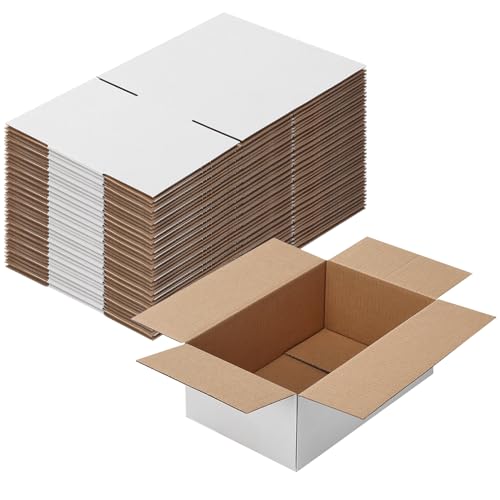 Calenzana 8x5x3 Shipping Boxes Set of 40, White Corrugated Cardboard Box for Mailing Packing Gifts Small Business