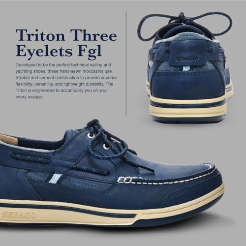 Image of Sebago Triton Three Eyelets FGL Boat Shoes - Hand-Stitched Leather, Nubuck, Suede with Waxed Finish, Removable EVA Insole, Breathable Mesh Lining