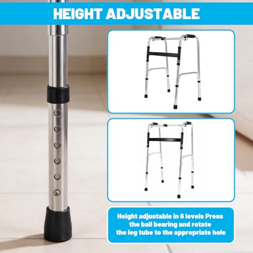Gehhilfe, Gehbock,Leichtgewicht Gehgestell mit Scharnieren,Faltbarer Rollator Ohne Rollen,Höhenverstellbar, Für senioren, Aus aluminium, Rutschfest, Ergonomische griffe(Silber, 4 Gummifüße)
