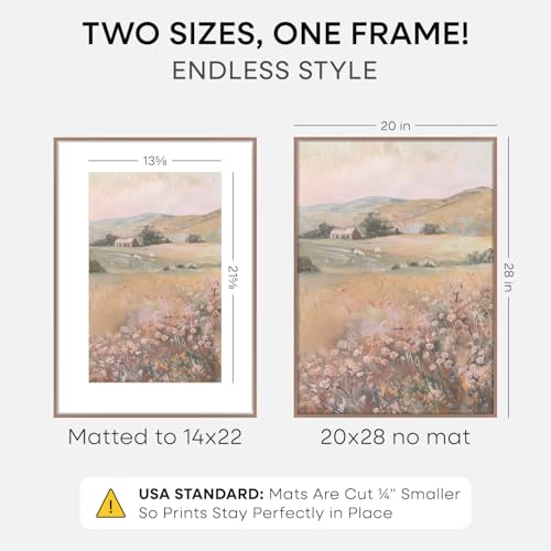 Image of Homeforia 20 x 28 Picture Frame Mocha, High End Metal 20x28 Poster Frames with Mat 14x22 for Photo, 20 x 28 Mocha Frame Matted to 14 x 22 Print, 28x20 Hanging Frame, Tempered Glass, Wall Kit, Set of 1