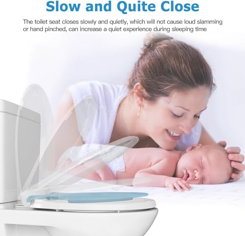 Round Toilet Seat with Built in Potty Training Seat, Potty Training Toilet Seat for Toddlers, Magnetic Kids Seat and Cover, Slow Close and Never Loosen, Fits both Adult and Child, Blue Round