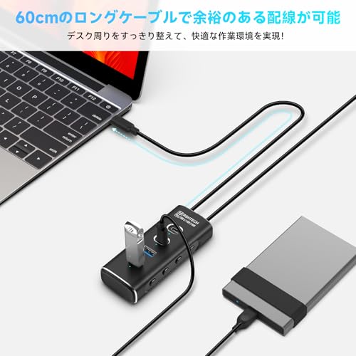 RSHTECH USB ハブ 3.2 gen2 4ポート10Gbps高速転送 USBポート増設 USB-C Hub セルフパワー・バスパワー 選べる給電方式 5V/2A電源アダプター付き OTG機能対応 過充電保護 USB作動LEDライト搭載 高放熱 アルミ Android/Windows/MacBook/Surface等対応