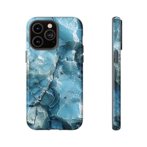 Coque rigide brillante iPhone 14 Pro Max bleu texture glace anti-chocs