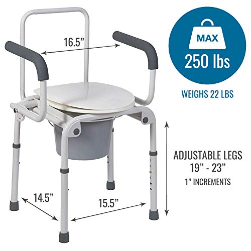 Dmi Portable Toilet For Adults, Deluxe Commode For The Elderly, Fsa Hsa Eligible, Drop Arm Commode For Easy Transfers, Steel Portable Toilet Or Porta Potty, Easy No Tool Assembly, White #TOP1