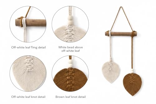 Image of AdFashionble Boho Macrame Wall Hanging Leaf Decor for Home, Living Room & Bedroom | Cotton Thread Art with Wooden Rod | Minimalist Handmade Wall Decoration | Aesthetic Nordic Wall Art for Home, Office & Gift Purpose (BROWN & OFFWHITE)