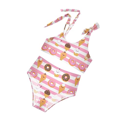 Image of Girls Tankini Swimsuit 2 Piece Pink Unicorn Donuts Summer Beach Bikini Bathing Suit 3T