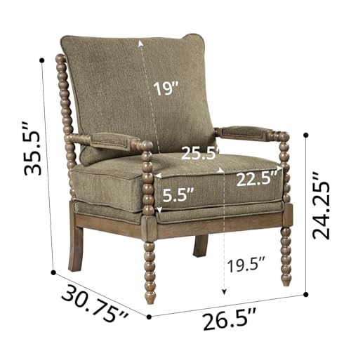INCLAKE Oversized Accent Chair, Natural Solid Wood Spindle Accent Chair with High Resilience Spring Cushion and Armrest Pads Leisure Armchair for Living Room, Bedroom, 26.5" x 30.75" x 35.5", Brown