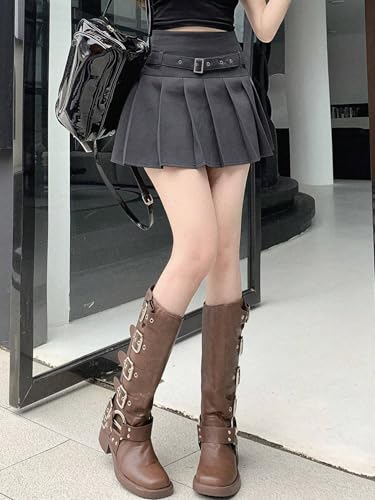 Athletic Casual Buckle Belted Pleated Short Regular Fit Plain Skirts for Summer4