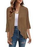 Picture of Yekaty Summer Cardigans for Women Lightweight Jacket Short Sleeve Cardigan Plus Size 3XL Brown