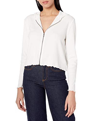 Jack by BB Dakota Women's But Make It Fashion Zip Front Jacket with Lettuce Hem, Ivory, Extra Small
