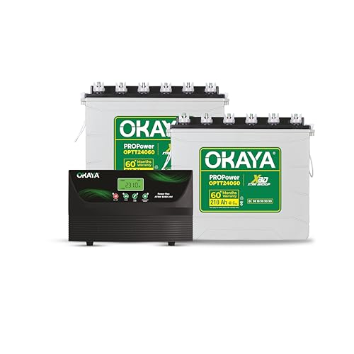 Image of Okaya Inverter with Two Battery Combo for Home,Office & Shops|ATSW 3050 24V Pure Sine Wave Inverter 2500VA with 36 Months Warranty & OPTT24060 210Ah Battery with 60 Months Warranty