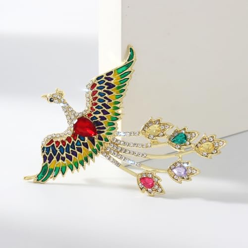 Broche phénix en cristal de 7,2 cm façonnée à la main en émail vintage brillant