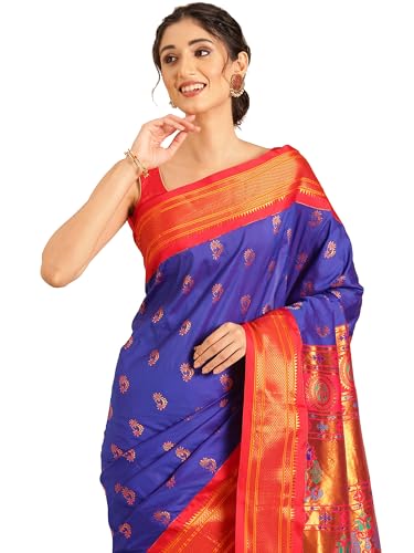 Varkala Silk Sarees royal blue paithani silk saree in soft silk – image 4