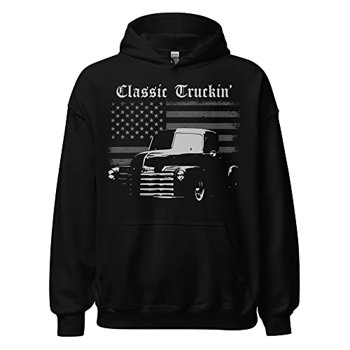 Chevy 3100 Pickup Classic Truckin' Slammed Low Rider Antique Truck Club Custom Hoodie Black