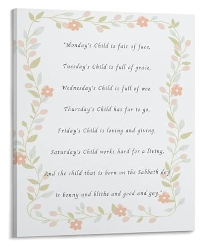 Nursery Decor Monday�fs Child Poem Vintage Nursery Rhyme Poster Canvas Wall Art for Kids Room(Unframed,12x18inch(30x45cm))