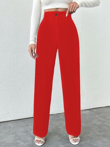Image of Toochki Trousers for Woman Pants Women's Formal Office Korean | Black Track Pant | Straight | Cotton Spandex Stretchable Trouser | High-Waisted Bottom Wear