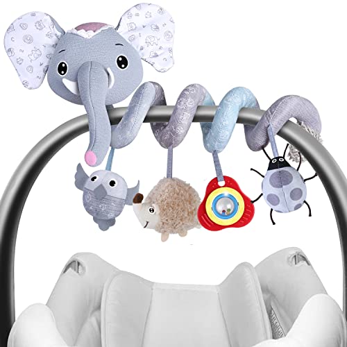 Image of Car Seat Toys for Infants, Newborn Stroller Toys for Babies 0-3-6 months, Baby Crib Rattles Learning Toys, Baby Hanging Sensory Toys Development Spiral Toys with Music Squeaker