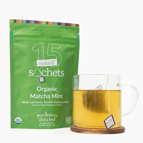 Two Leaves and a Bud Organic Matcha Mint - 15 Naked Tea Sachets, Whole Leaf Green Tea and Matcha in Unwrapped Pyramid Sachets, Resealable Bag, 15 Count (Pack of 1)