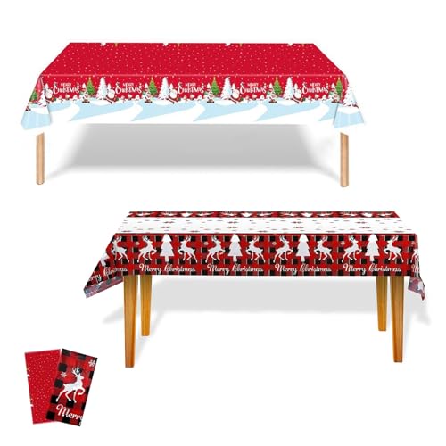 MILAIUN Mantel de Navidad - Paquete de 2 Manteles Rectangulares de Plástico Rojo 137 x 274 cm - Decoración de Mesa para Cena Festiva