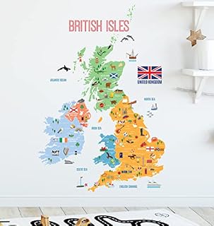 DECOWALL DL-2002 Large England Map Wall Stickers United Kingdom Decals for Kids British Children Classroom Educational School Illustrated Adventure Great Britain