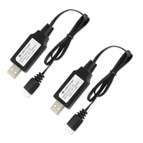 2 Pack USB Charger Cable for 7.4V 1A 2S LiPo & Li-ion Batteries – USB to XH-3P Connector for Charging Compatible with Gel Splatter Blaster Toy, RC...