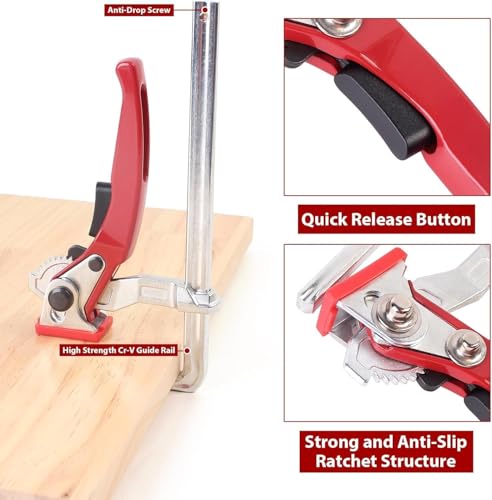 Miniatura 3 de Toosoar 2 Piezas Abrazadera De Palanca, Abrazaderas De Una Mano Con Capacidad De 200mm Y Profundidad De Garganta De 60mm, Abrazadera De Carraca F Para Lijar Y Cortar