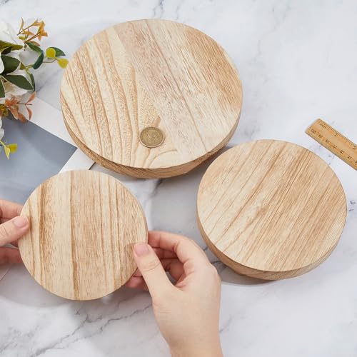 SUPERFINDINGS Support de Présentation en Bois 3 taille Piédestal en Bois Plateau Rond Plat en Bois Support de Présentation Rustique pour la Maison la Salle de Bain le Comptoir 20/15.2/12.6cm – vue 3