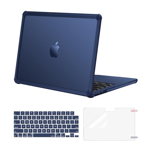 MOSISO Compatible with MacBook Air 13 inch Case 2026 2025 2024 2023 2022 M4 A3240 M3 A3113 M2 A2681, Anti-Cracking Heavy Duty TPU Bumper Protective Hard Case&Keyboard Cover&Screen Film, Midnight Blue