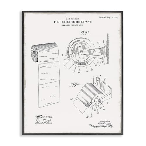 'Vintage Toilet Paper Holder Diagram Bathroom'| Framed Giclee Art
