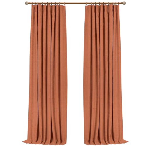 Image of INOVADAY 100% Blackout Curtains for Bedroom, Orange Black Out Curtains 96 Inch Long, Clip Rings Linen Blackout Drapes, Thermal Insulated Room Darkening for Living Room, 2 Panels - W50xL96
