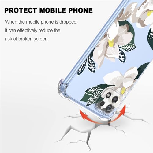 WEIOUHR Capa para Galaxy A22 5G Samsung A22 5G Transparente TPU Macio Design Flor Branca, À Prova de Choque Resistente a Riscos, Capa Protetora Leve, para Samsung Galaxy A22 5G (Magnólia)