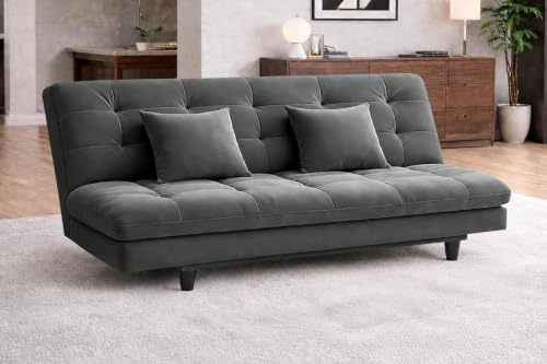 Image of Rosebell Modern Wooden 3-Seater Sofa Cum Bed Foldable Velevt Fabric Sofa for Living Room, Guest Room & Office-Grey-Color