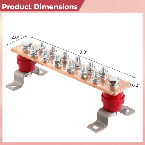 Yeesport Wall Mounted Copper Ground Bar Kit, 9.8” X 2.0” X 0.2” Copper Ground Bar With 12 Terminal Positions #TOP5