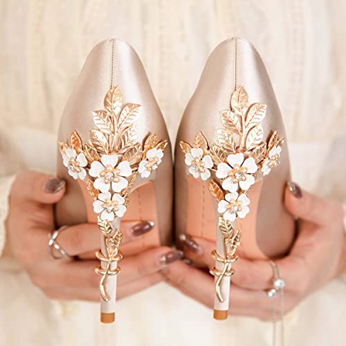 JOEupin High Heels Womens Pointed Toe Heels Satin Pumps Stiletto Bridal Party Dress Evening Wedding Shoes for Woman4