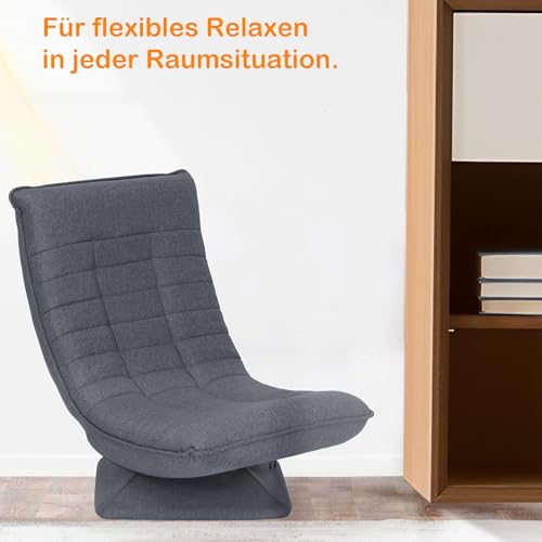 Hoclauho Relaxsessel Bequemer Bodensessel mit 4 Fach Verstellbarer Rückenlehne, 360° Drehfunktion Klappmechanismus, 13 cm Polster, 150 kg belastbar fürs Wohnzimmer Schlafzimmer (Grau) – Bild 7