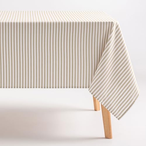 GAMUSI Tovaglia antimacchia rettangolare tessuto cotone impermeabile a righe lino, 160 x 100 cm