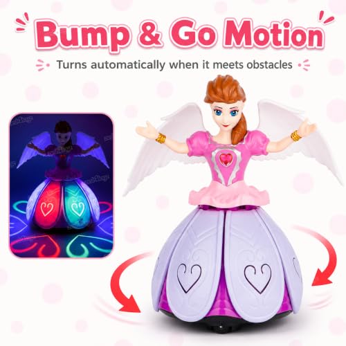 Image of Zest 4 Toyz Musical Toys for Kids Dancing Princess Doll Playset 360 Degree Rotating Light & Sound Toy with Bump and Go Action for 1 Year Old Baby Boys & Girls - (Purple Angle Doll)