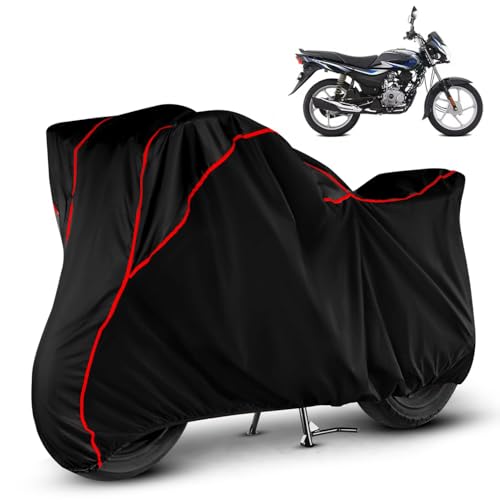 Image of DAXO Waterproof Bike Cover for Bajaj Platina 100 | All Weather Protection from Rain, Dust, Sun & Scratches | Black Red Piping | Universal Fit for All Bike & Scooty | Platina 100 Bike Cover