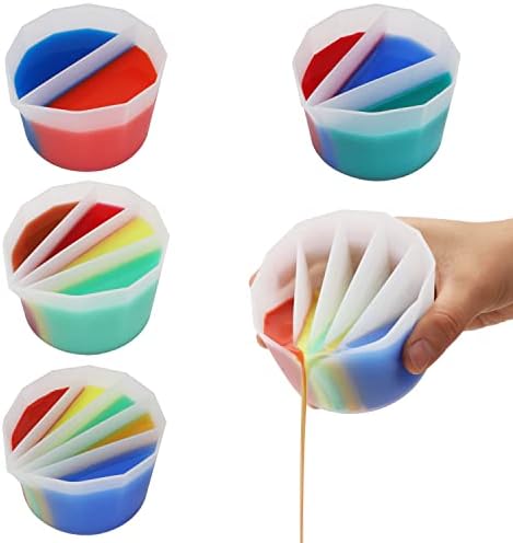 Kingovalley 4 Pcs Silicone Split Cups for Paint Pouring, Clear Silicone Pour Split Cup with 2-5 Channels Dividers, Silicone Paint Mixing Cup for Acrylic Paint Resin Pouring DIY Making Art Drawing