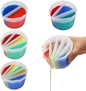 Kingovalley 4 Pcs Silicone Split Cups for Paint Pouring, Clear Silicone Pour Split Cup with 2-5 Channels Dividers, Silicone Paint Mixing Cup for Acrylic Paint Resin Pouring DIY Making Art Drawing