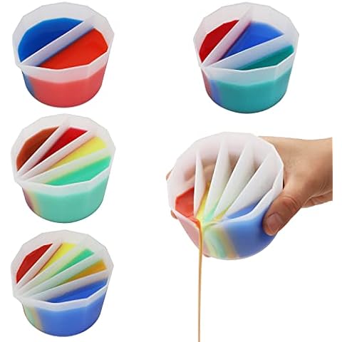 Kingovalley 4Pcs Silicone Split Cups for Paint Pouring,Clear Silicone Pour Split Cup with 2-5 Channels Dividers,Silicone Paint Mixing Cup for Acrylic Paint Resin Pouring DIY Making Art Drawing Cover