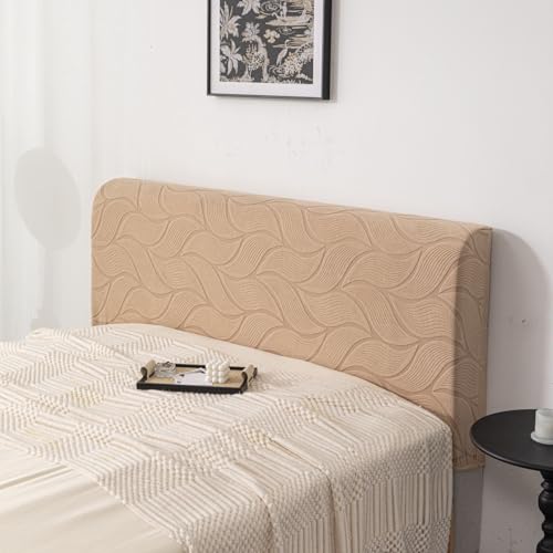 Image of HOMETHREADS Stretchable Velvet Headboard Cover | Soft, Dust-Proof & Wrinkle-Resistant Bed Back Protector | Fits Leather, Wooden & Fabric Bedsides | for 5ft to 5.5ft Beds (Beige, 150x65Cm)