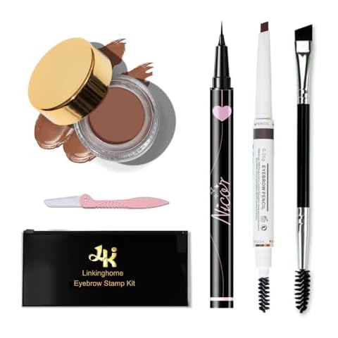 Upgraded Eyebrow Stamp Pencil Kit for Eyebrows Makeup, with Waterproof Eyebrow Pen, Black Eyebrow Eyeliner, Eyebrow Pomade, Specially Customized Blade Shaped Eyebrow Brush and Eyebrow Razor Cover